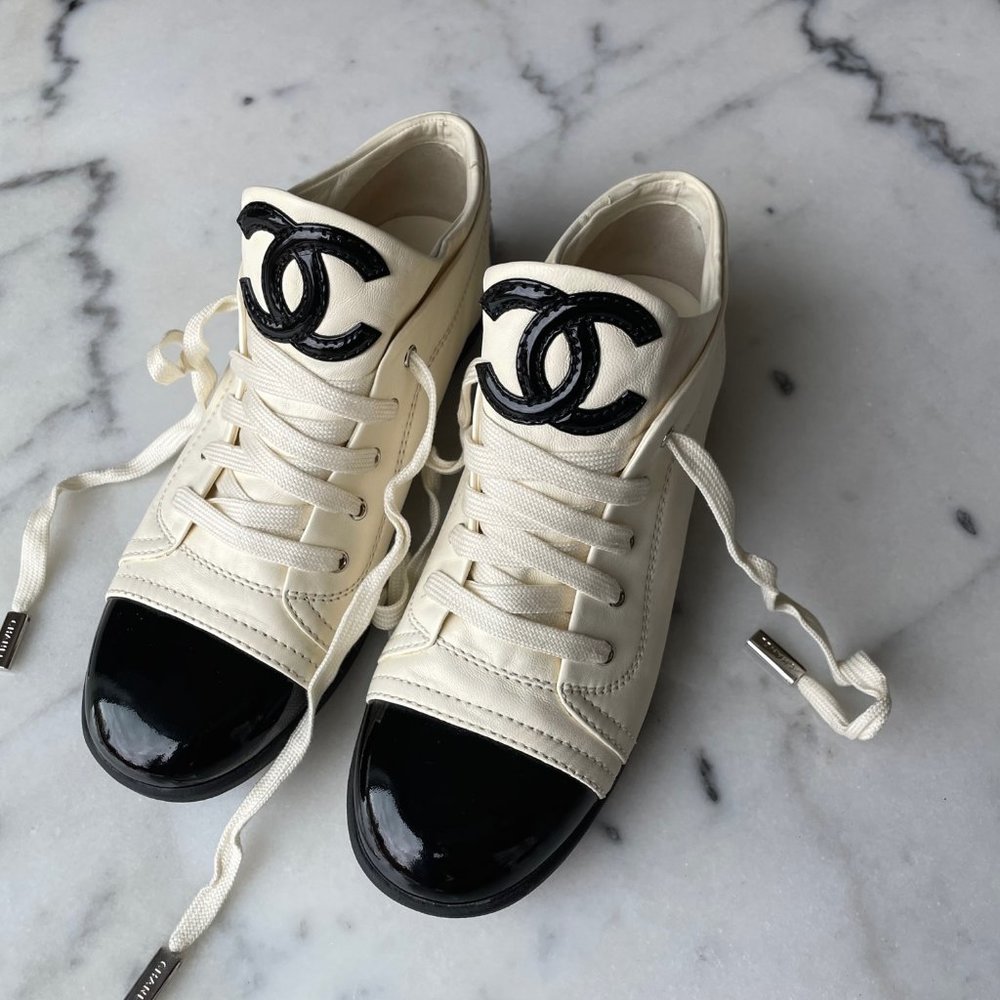 Chanel Leather Lace Up Sneakers - Picture 3 of 15
